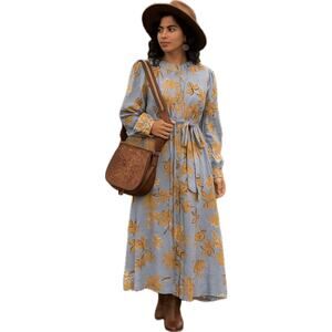 Boho Maxi Dress Women's M Blue Floral